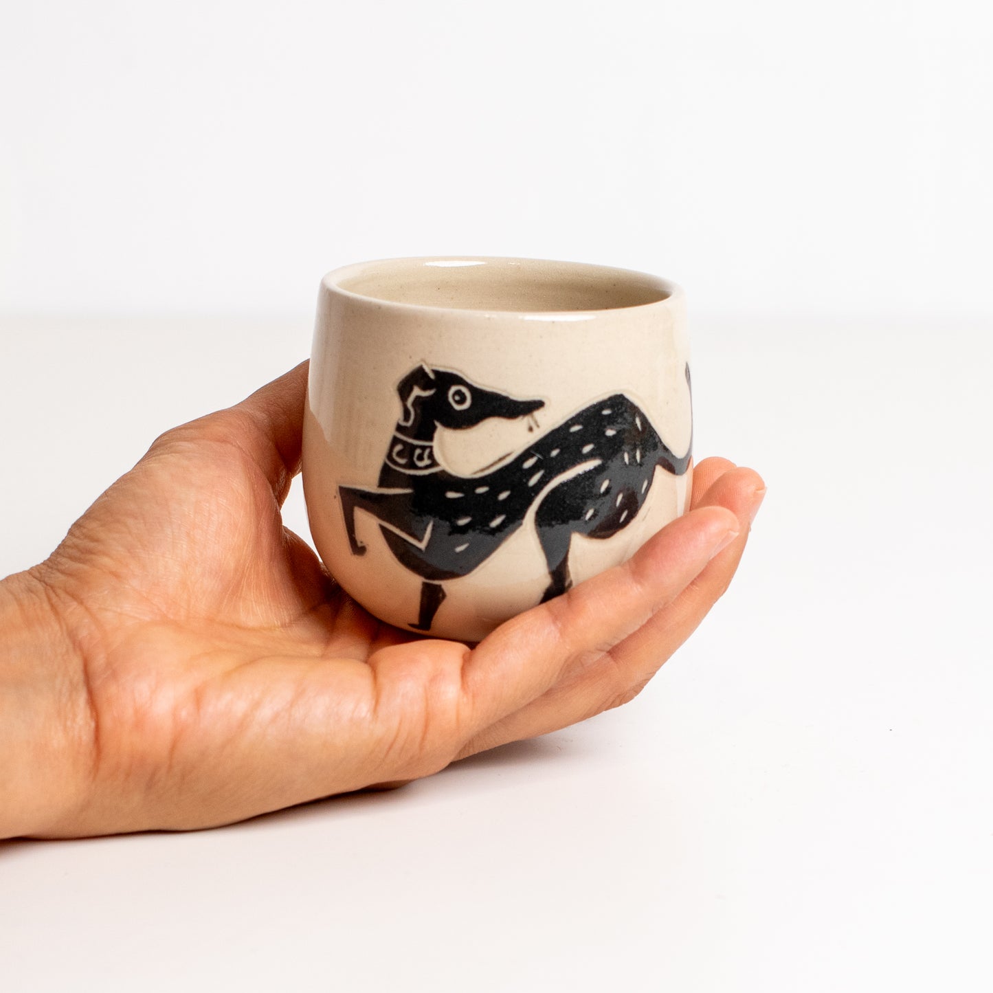 Black Handmade Whippet Greyhound Ceramic Cups