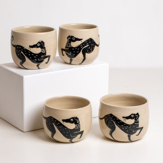 Black Handmade Whippet Greyhound Ceramic Cups