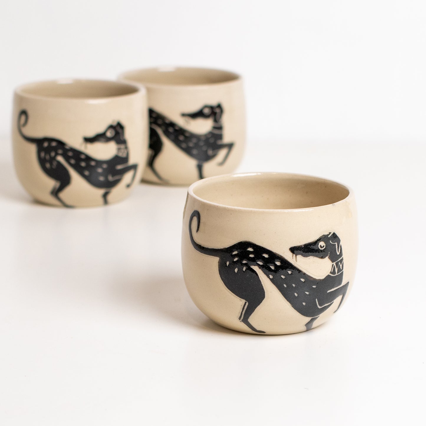 Black Handmade Whippet Greyhound Ceramic Cups