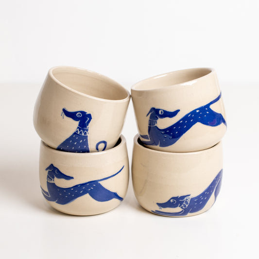 Blue Handmade Whippet Greyhound Ceramic Cups